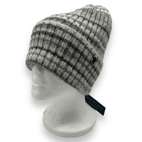 Jocelyn REVOLVE Space Dyed Knit Hat Grey Multi Neutral Gray Winter Beanie Ribbed - Picture 2 of 8